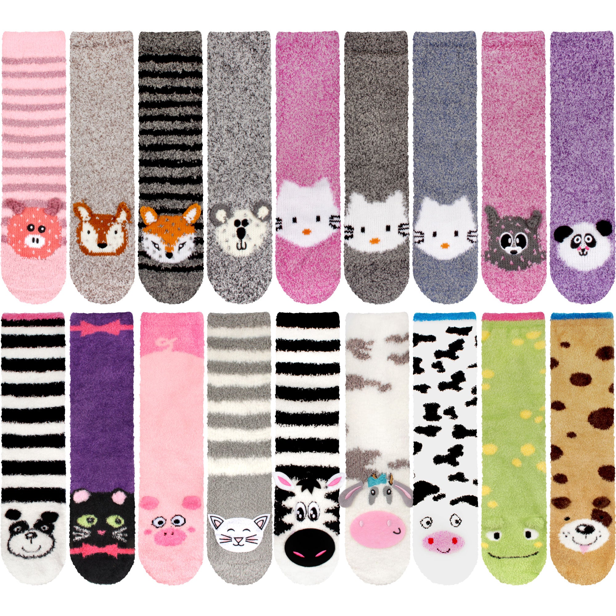 Fuzzy Animal Socks - 6 Pairs Assortments
