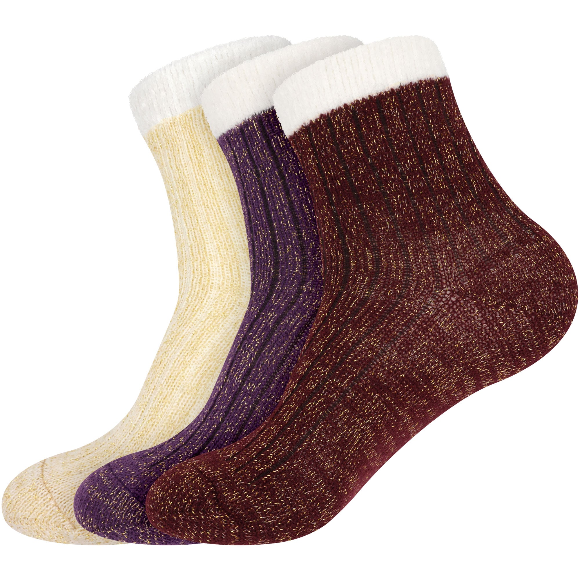 Women's Funky Double Layer Cabin Socks: 3 Pairs