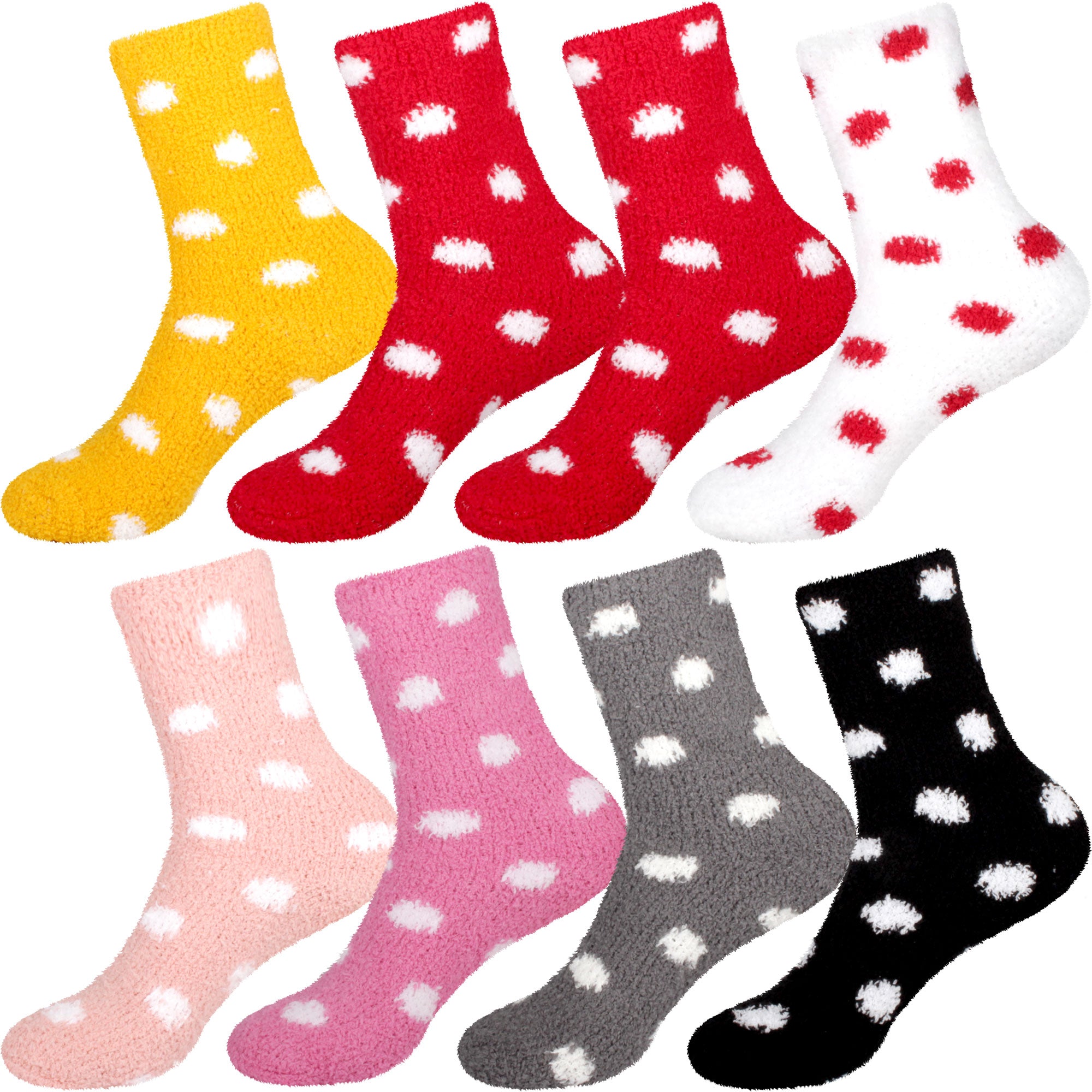 Women's Fuzzy Polka Dots Socks: 8 Pairs