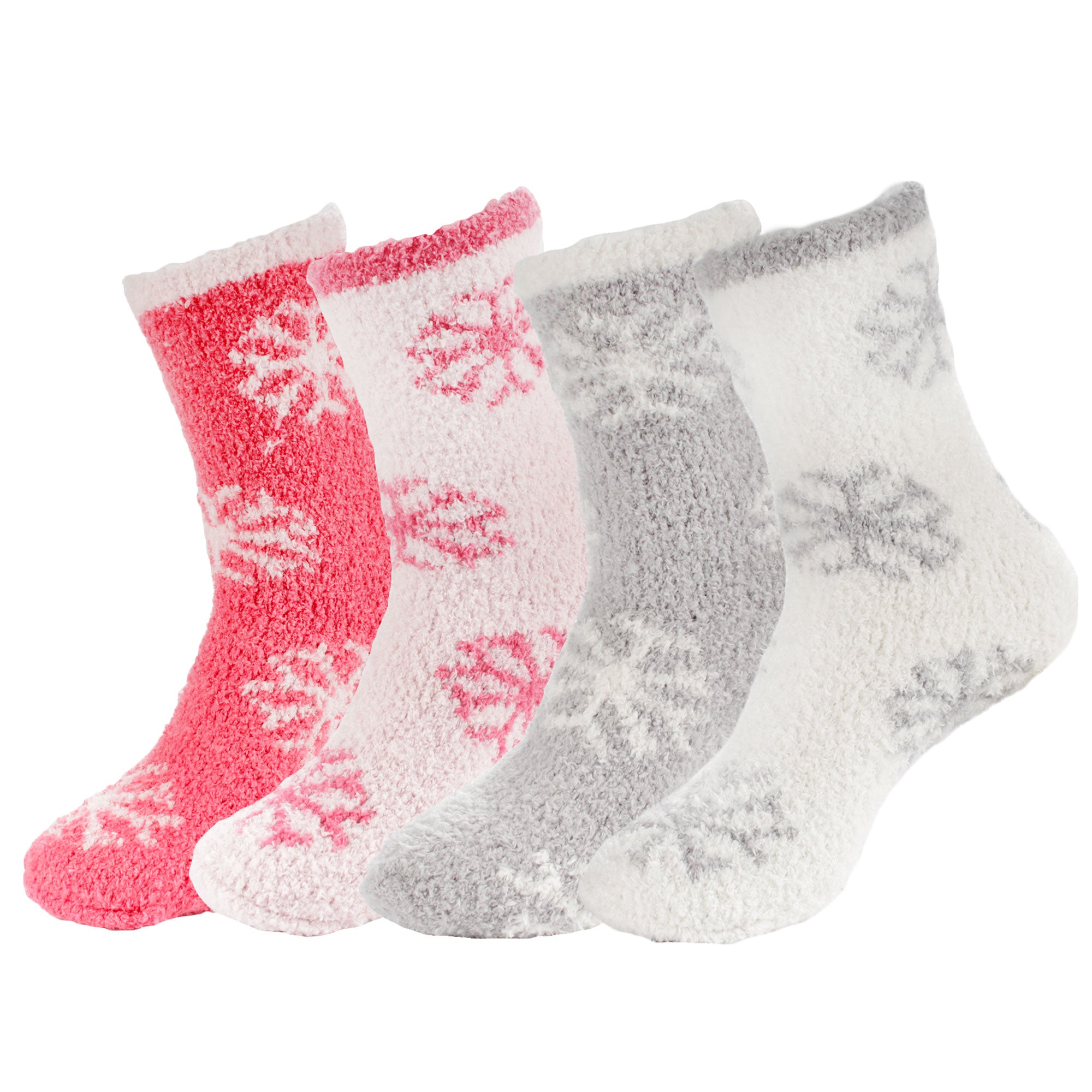 Women's M/L/XL Super Soft Warm Cozy Fuzzy Snowflake Home Socks - 4 Pair