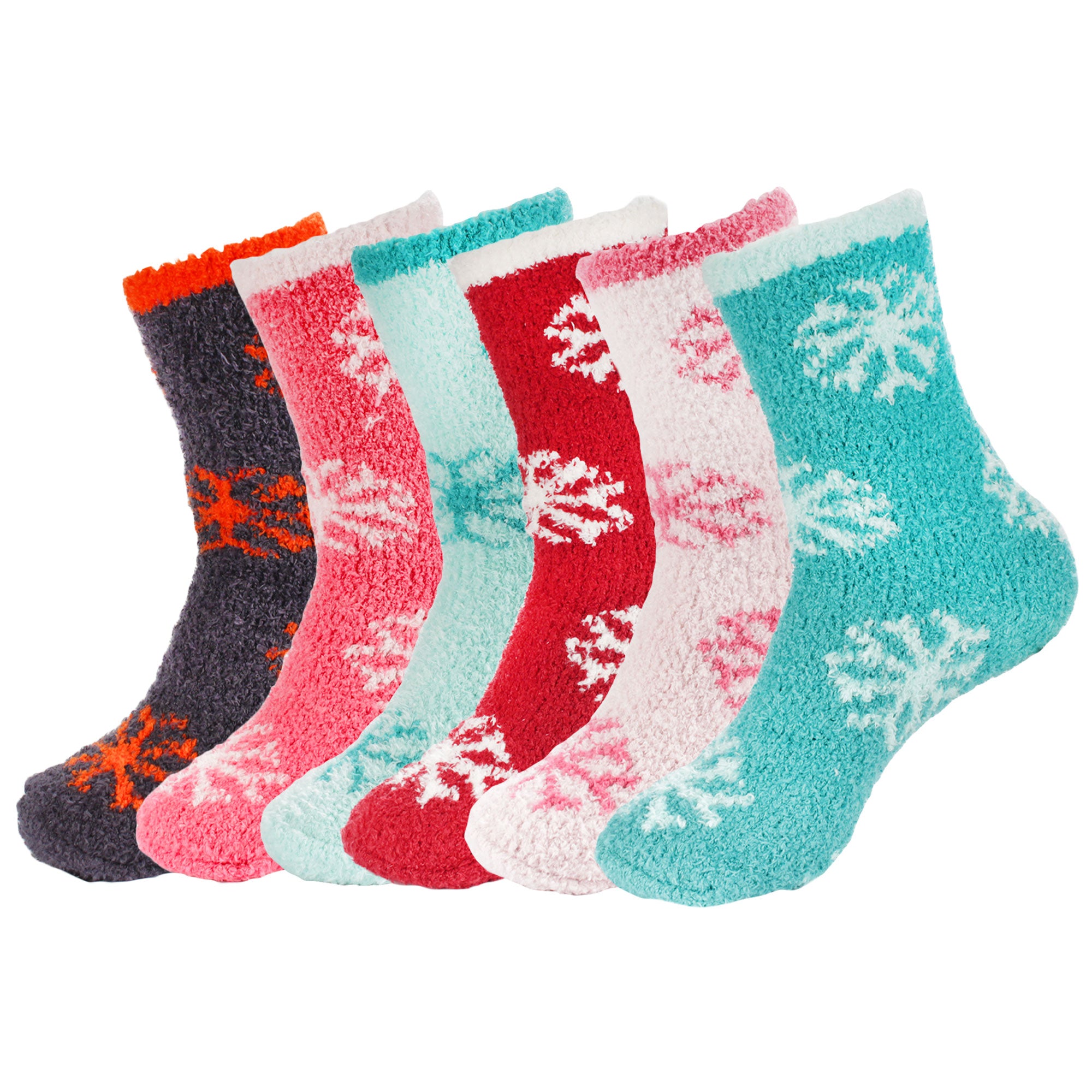 Women's M/L/XL Super Soft Warm Cozy Fuzzy Snowflake Home Socks - 6 Pair