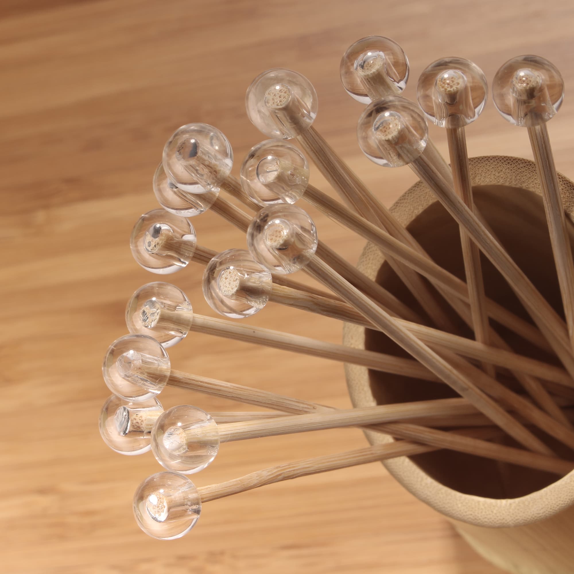 clear ball plastic picks displayed