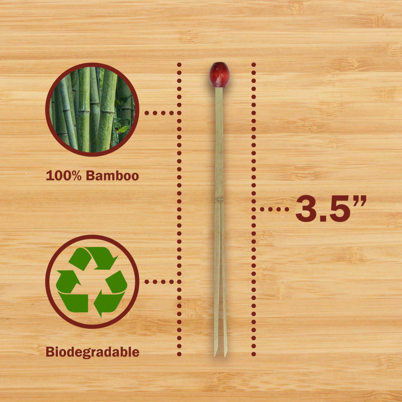 BambooMN bamboo brown ball double skewer picks bead measurement 3.5 inches biodegradable 100%