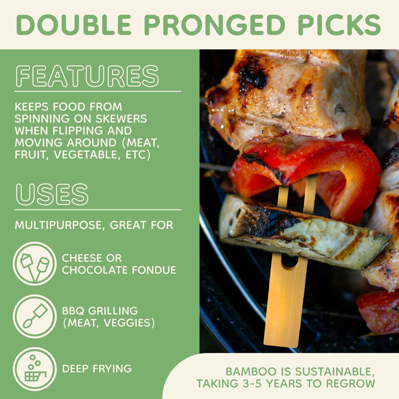 bamboo double prong fondue bbq food appetizer skewers uses grilling veggies meat deep frying