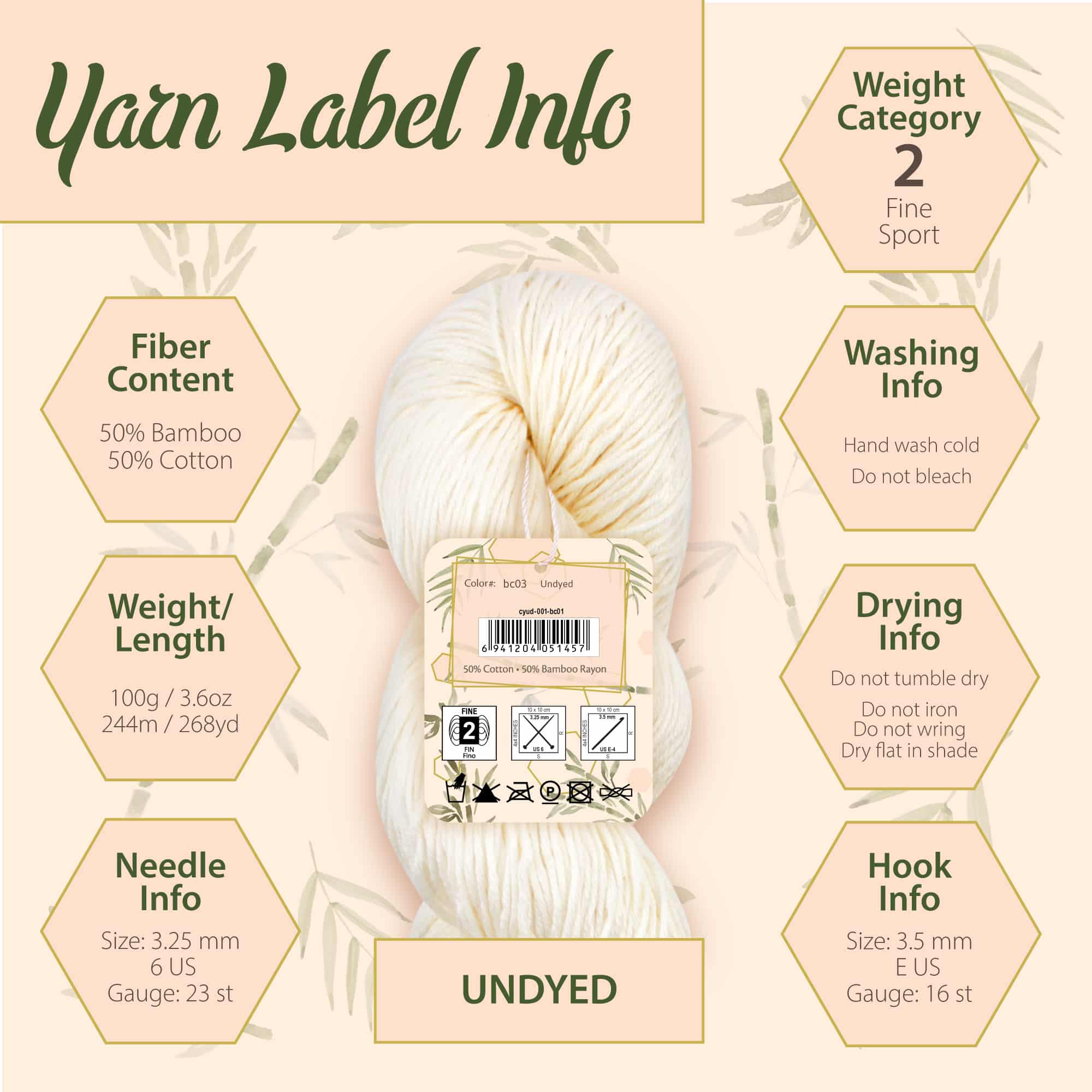 Undyed Bamboo Cotton Sport Yarn