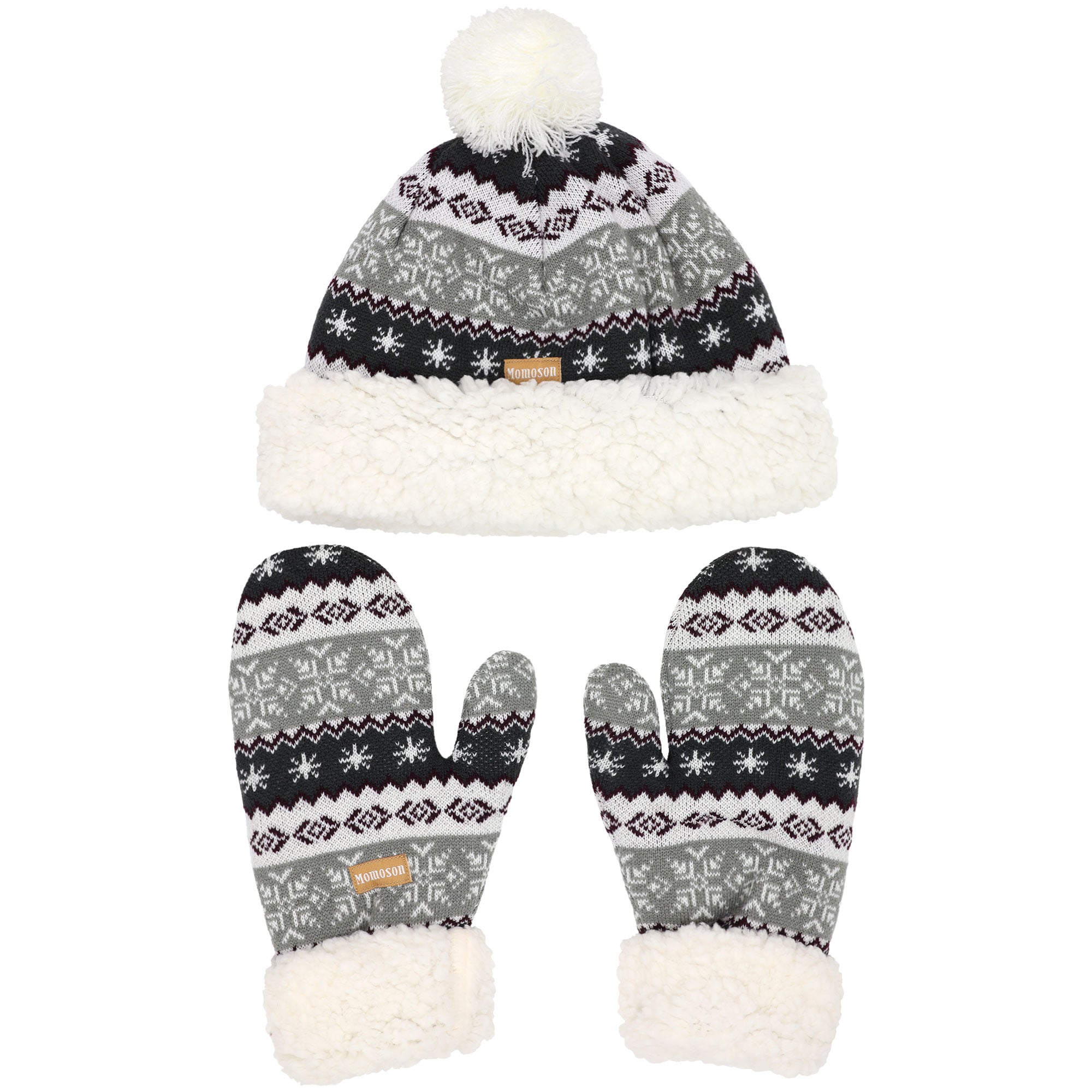Women's Classic Winter Fleeced Pom Pom Hat and Mittens Set