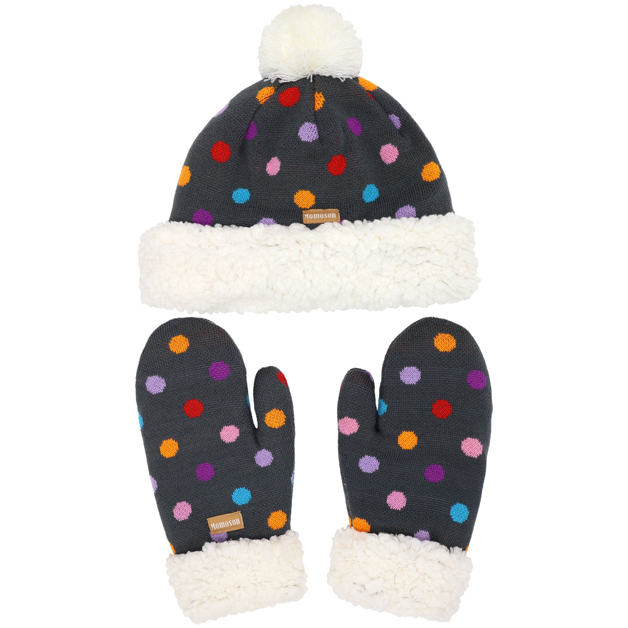 Women's Classic Winter Fleeced Pom Pom Hat and Mittens Set