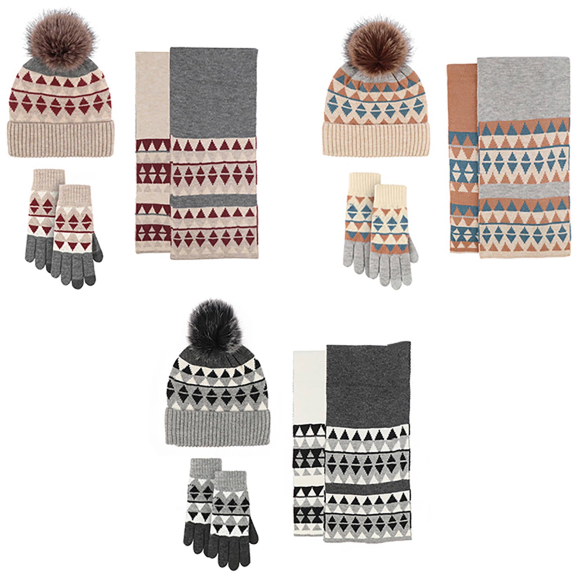 Unisex Winter Pom Pom Hat, Scarf and Glove Set
