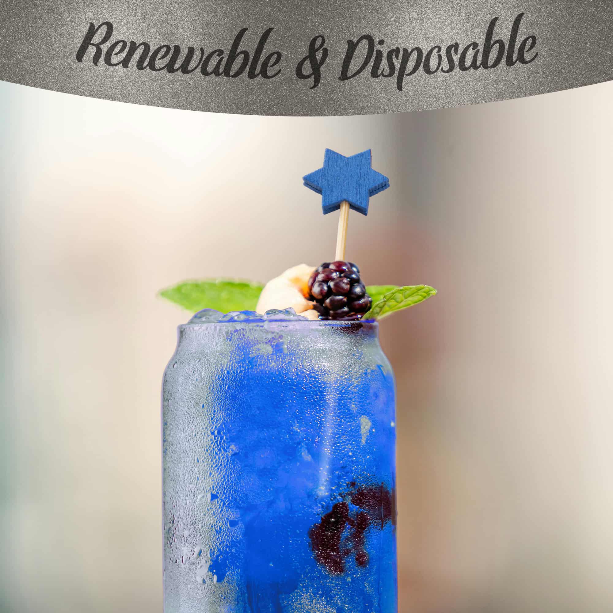 holiday 6 point star bamboo picks skewers food drink blue white gold silver renewable disposable fruit blackberry