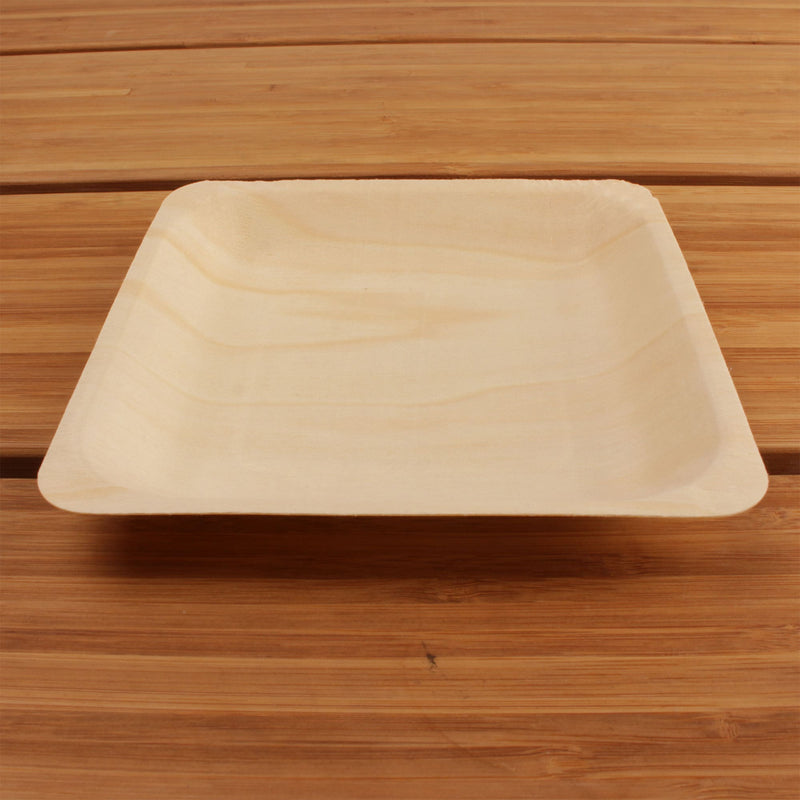 pine wood square plate food appetizer wood background 5.5" inch