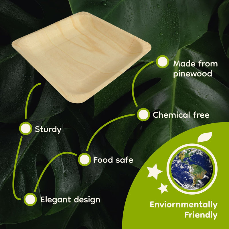 pine wood square plates food appetizer sturdy elegant design food safe chemical free