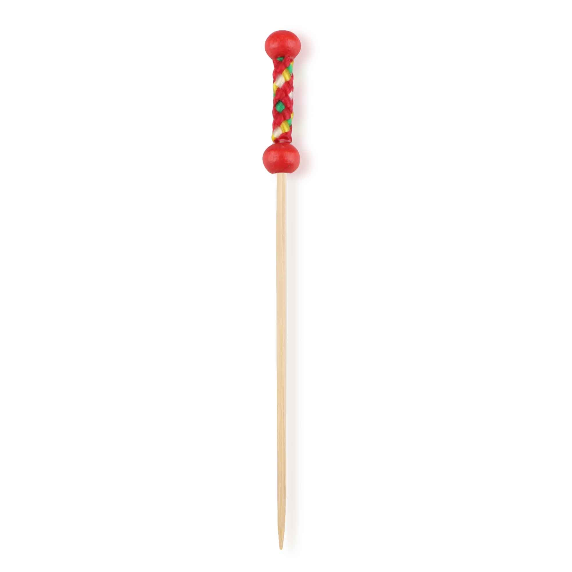 bamboo string braid food drink cocktail pick red 3.9" inch