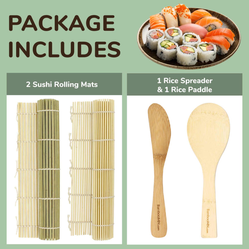 Sushi Rolling Kit - 2x rolling mats, 1x rice paddle, 1x spreader