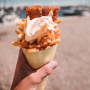 pine wood disposable cone appetizers food fries nuggets sauce