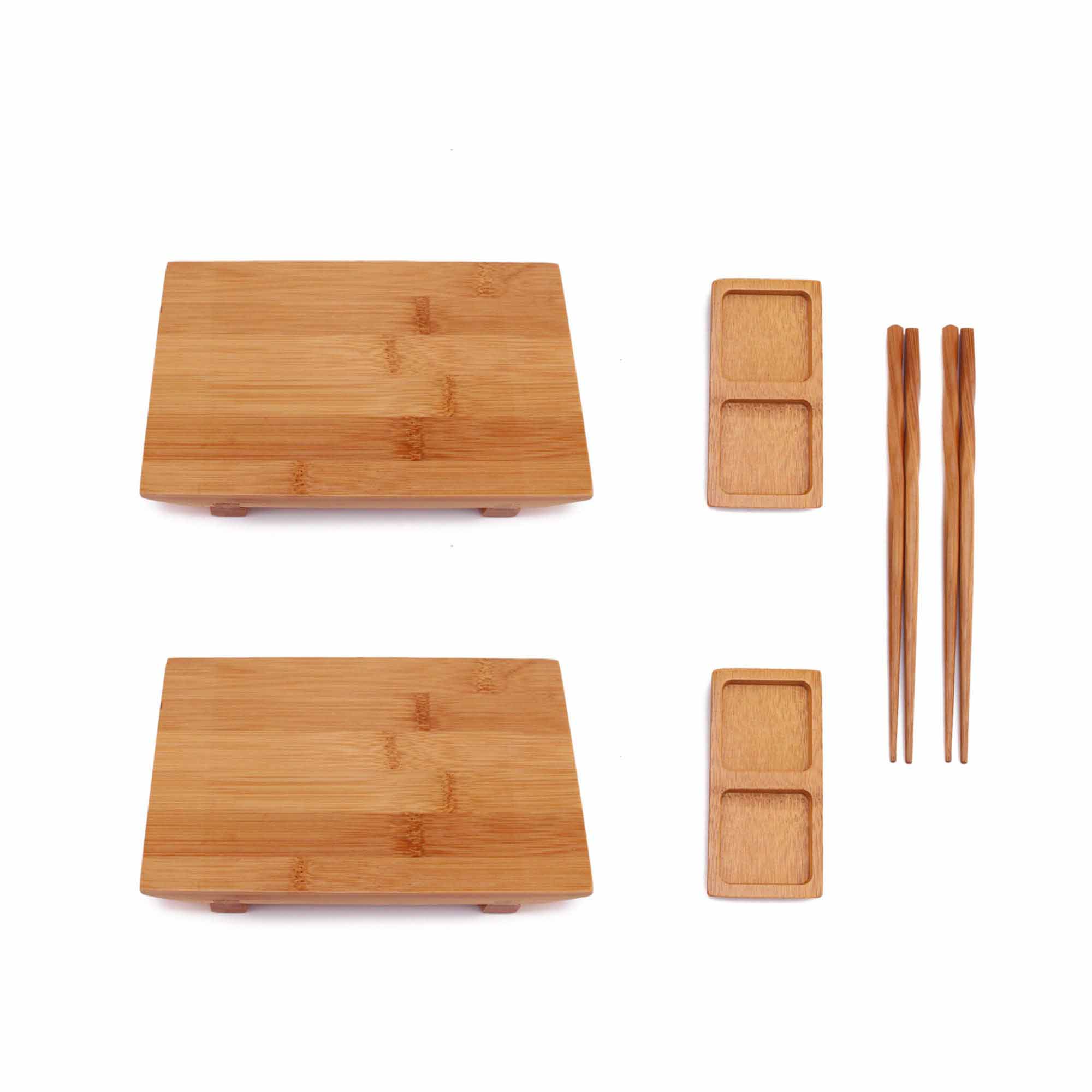 Bamboo Sushi Board Tray, Chopsticks and Compartment Sauce Dish, Varies Sizes and Style