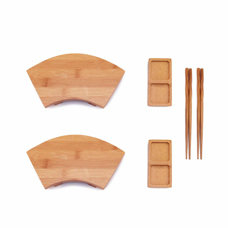 Bamboo Sushi Board Tray, Chopsticks and Compartment Sauce Dish, Varies Sizes and Style