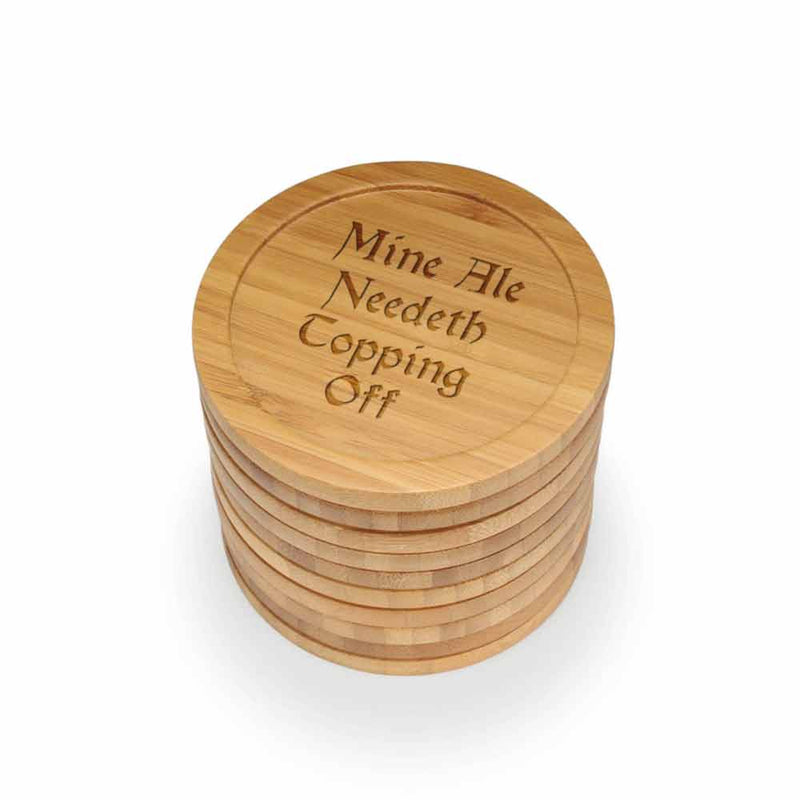 Dark Ale Phrases Round Custom Engraved Bamboo Coaster Set