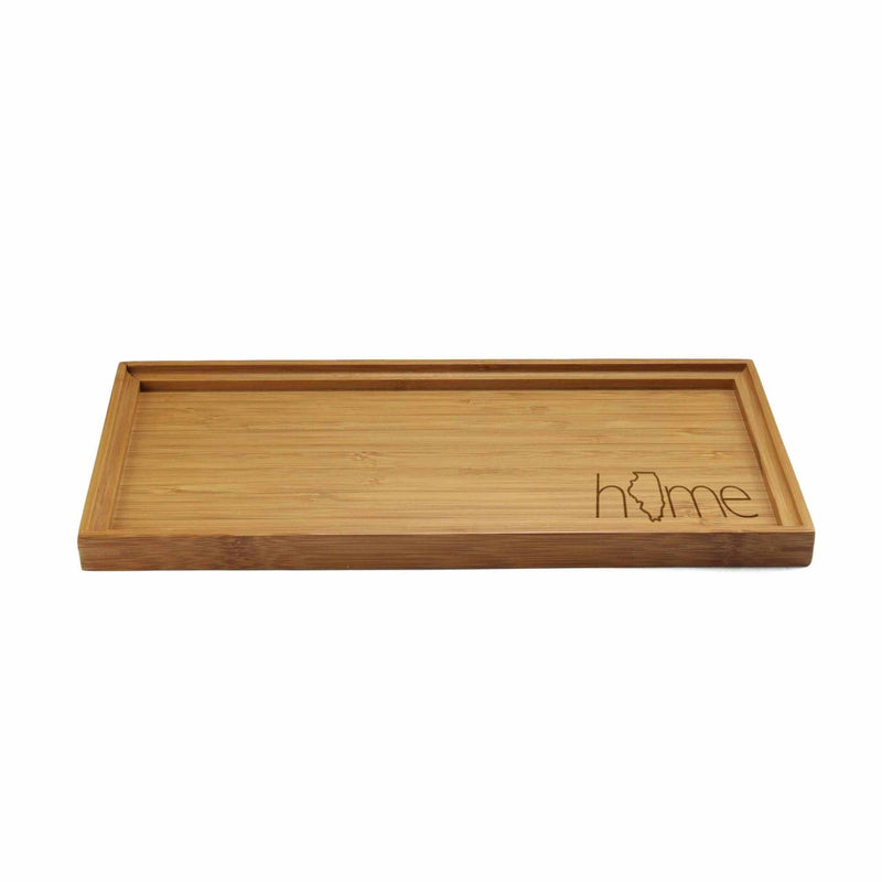 Engraved Bamboo Serving Tray - Home w/ State - Style 2  - Small - Illinois