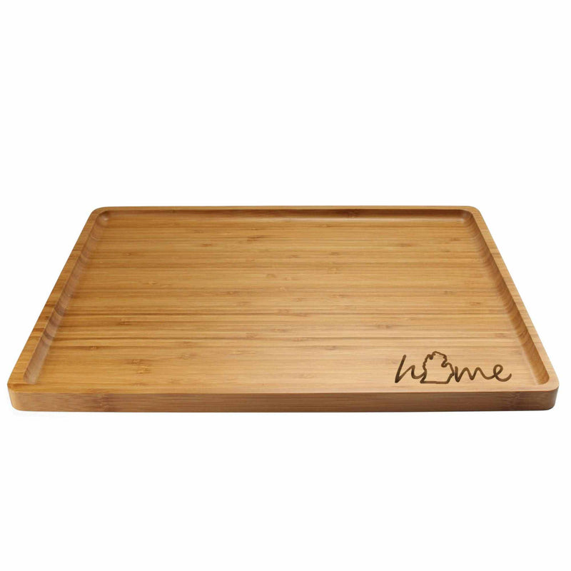 Engraved Bamboo Serving Tray - Home w/ State - Style 1 - Michigan