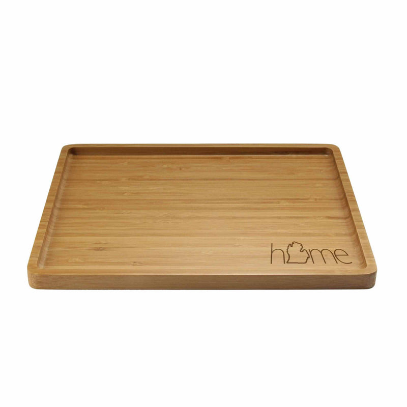 Engraved Bamboo Serving Tray - Home w/ State - Style 2  - Medium - Michigan