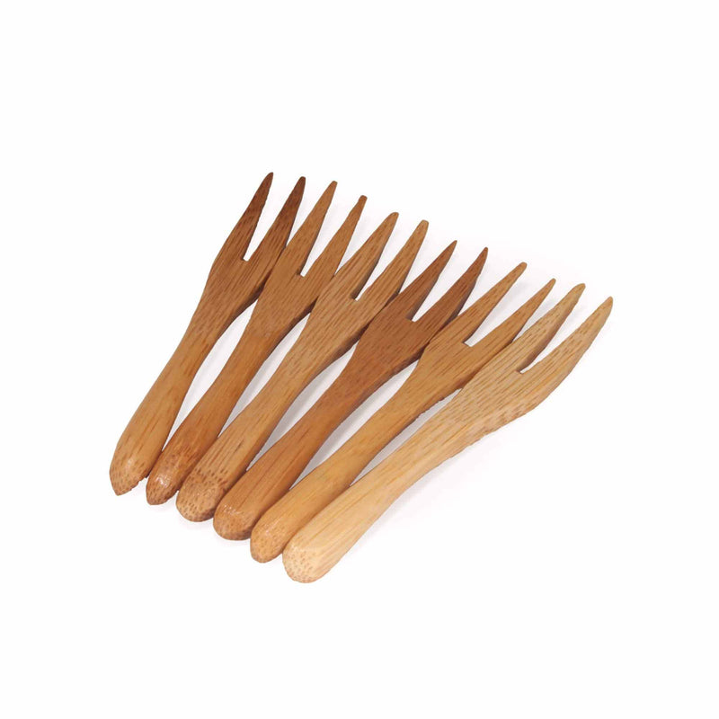 Mini Bamboo Fork - Solid Bamboo Appetizer Party Cocktail Picl - Carbonized Brown - 3.7"