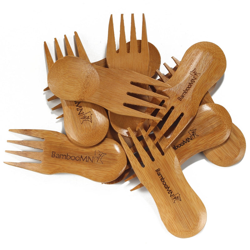 Solid Bamboo Stubby Spork - 4" - Carbonized Brown- 10/30/100 Pcs