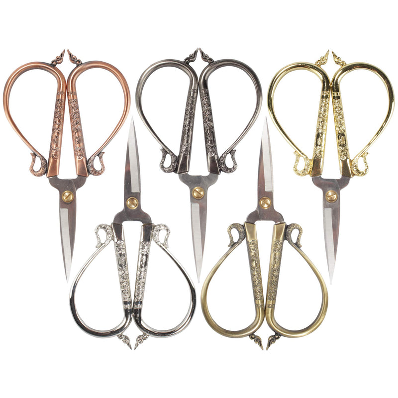 Embroidery Scissors with Chinese Inspired Handles Bronze, Copper, Gold, Silver, Gunmetal