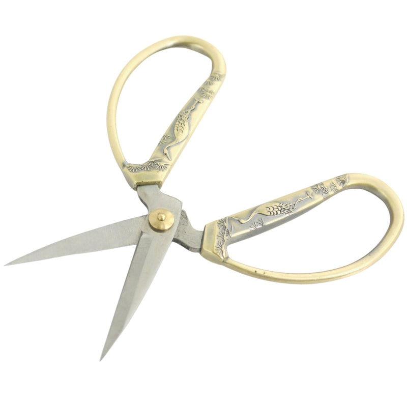 Embroidery Scissors with Decorative Crane Motif Handles Blade Open