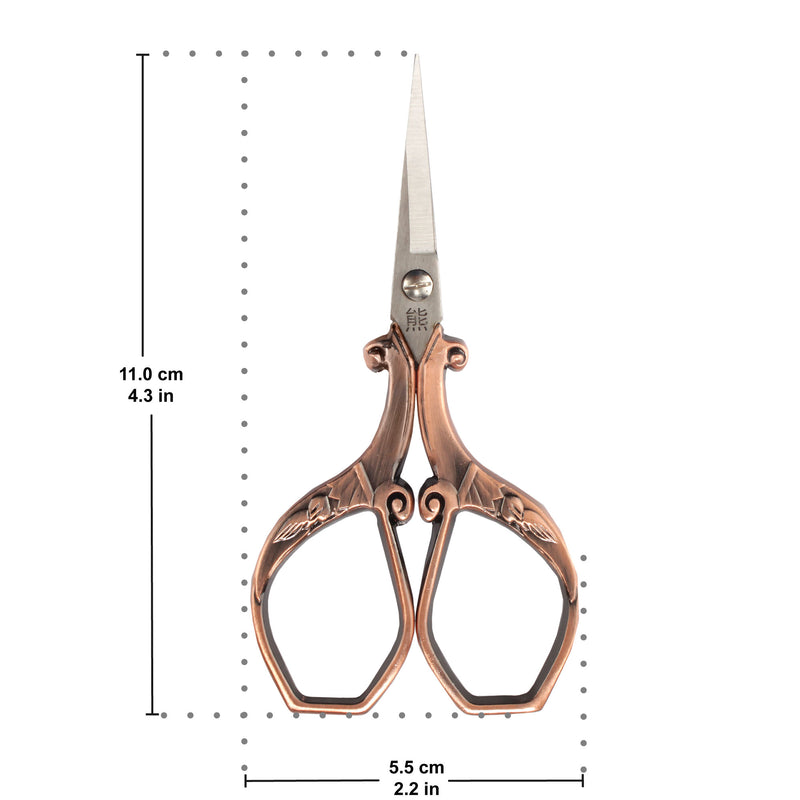 Embroidery Scissors with Decorative Chinese Wing and Cloud Motif Handles Dimensions