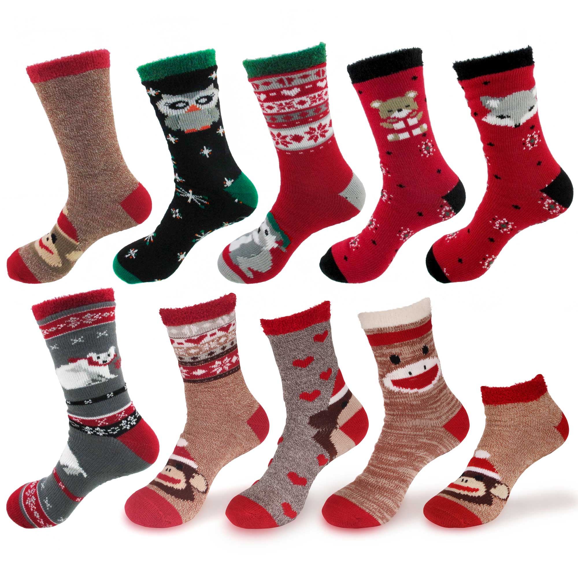 Women's Double Layer Christmas Cozy Fuzzy Cabin Animal Socks - 1 Pair