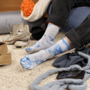 Blue tie dye socks worn