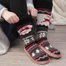 Putting on fuzzy slipper socks