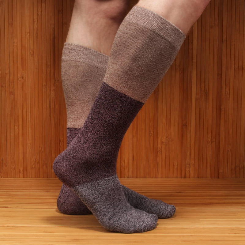 mens's brown purple gray bamboo vintage three striped ankle socks