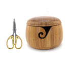 bamboo yarn bowl with gold embroidery scissor