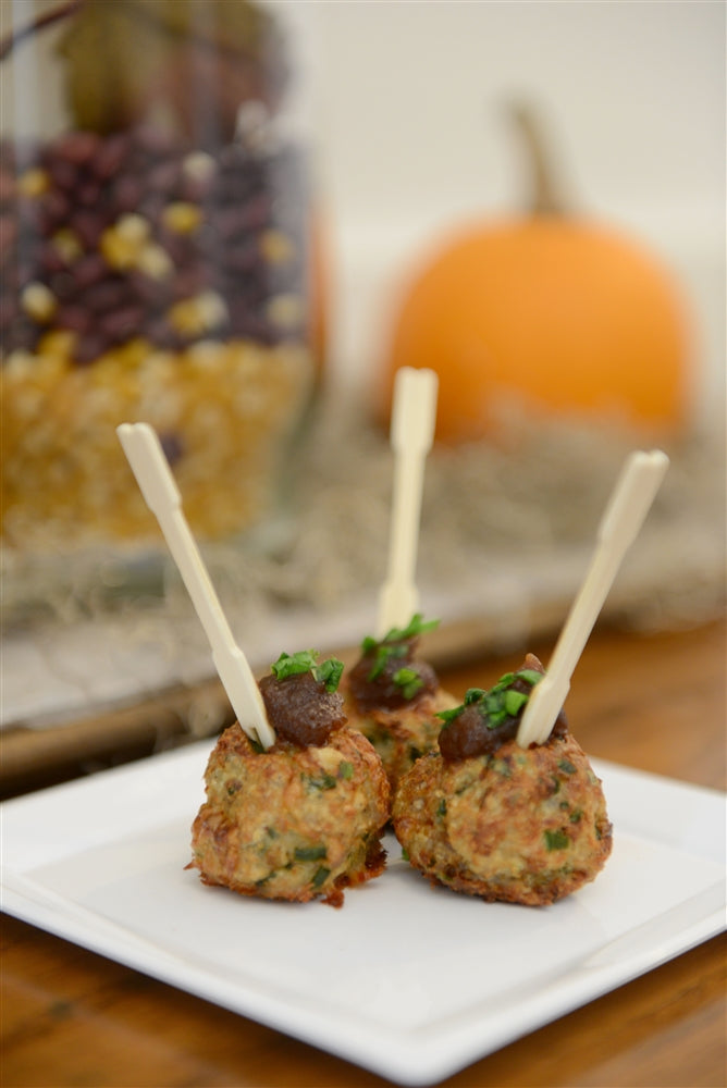 bamboo mini fork natural double prong meat balls