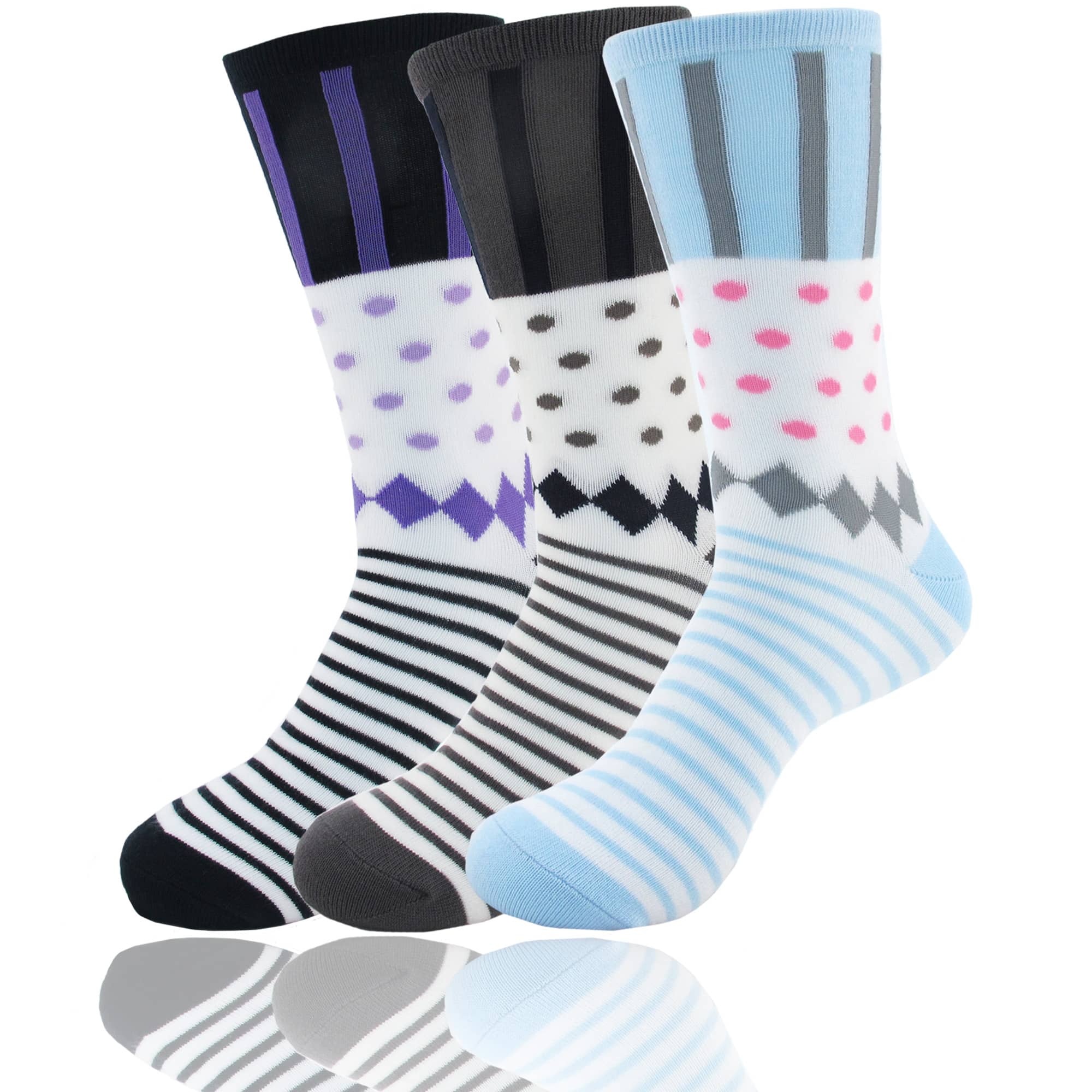 Women's Bamboo Colorful Polka Dot Stripe Socks: 3 Pair