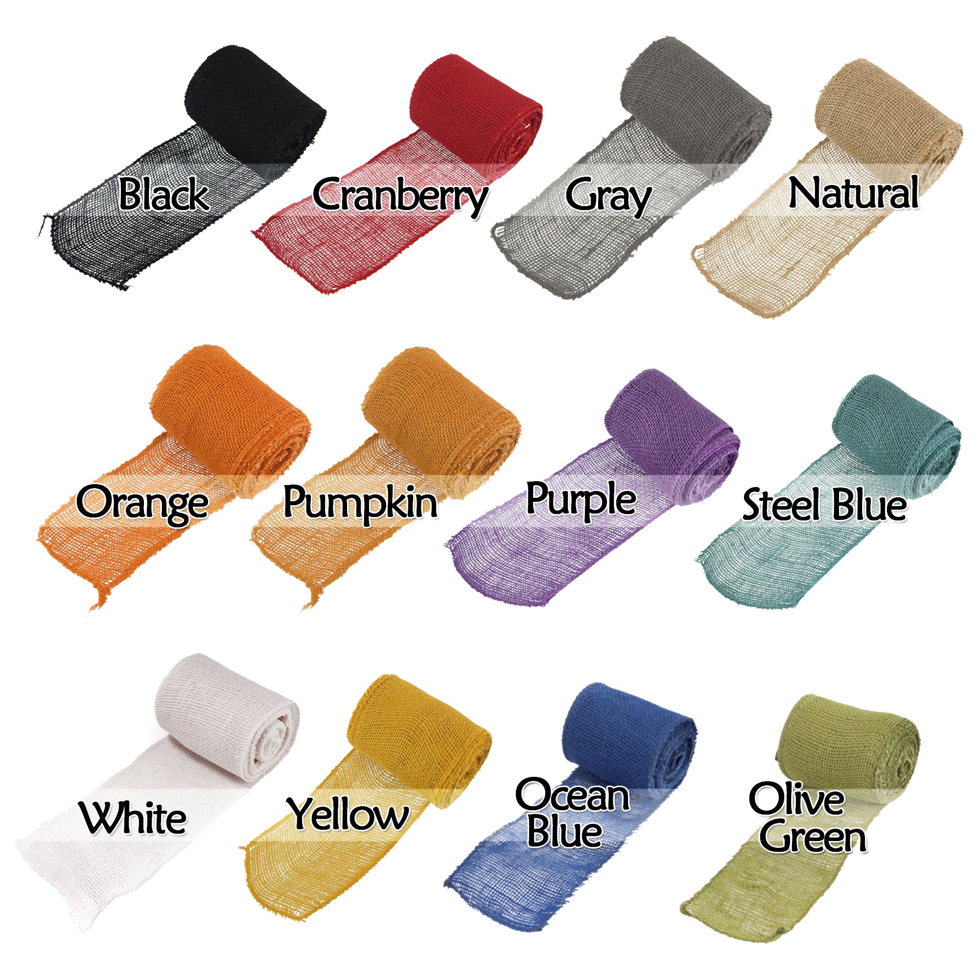 5.5" Inch wide Burlap Fabric Craft Ribbon Roll- 10 Yards - Hemp Jute - 12 Color Options black, cranberry, yellow, grey, orange, pumpkin, purple, steel blue, white, olive green, ocean blue and natural