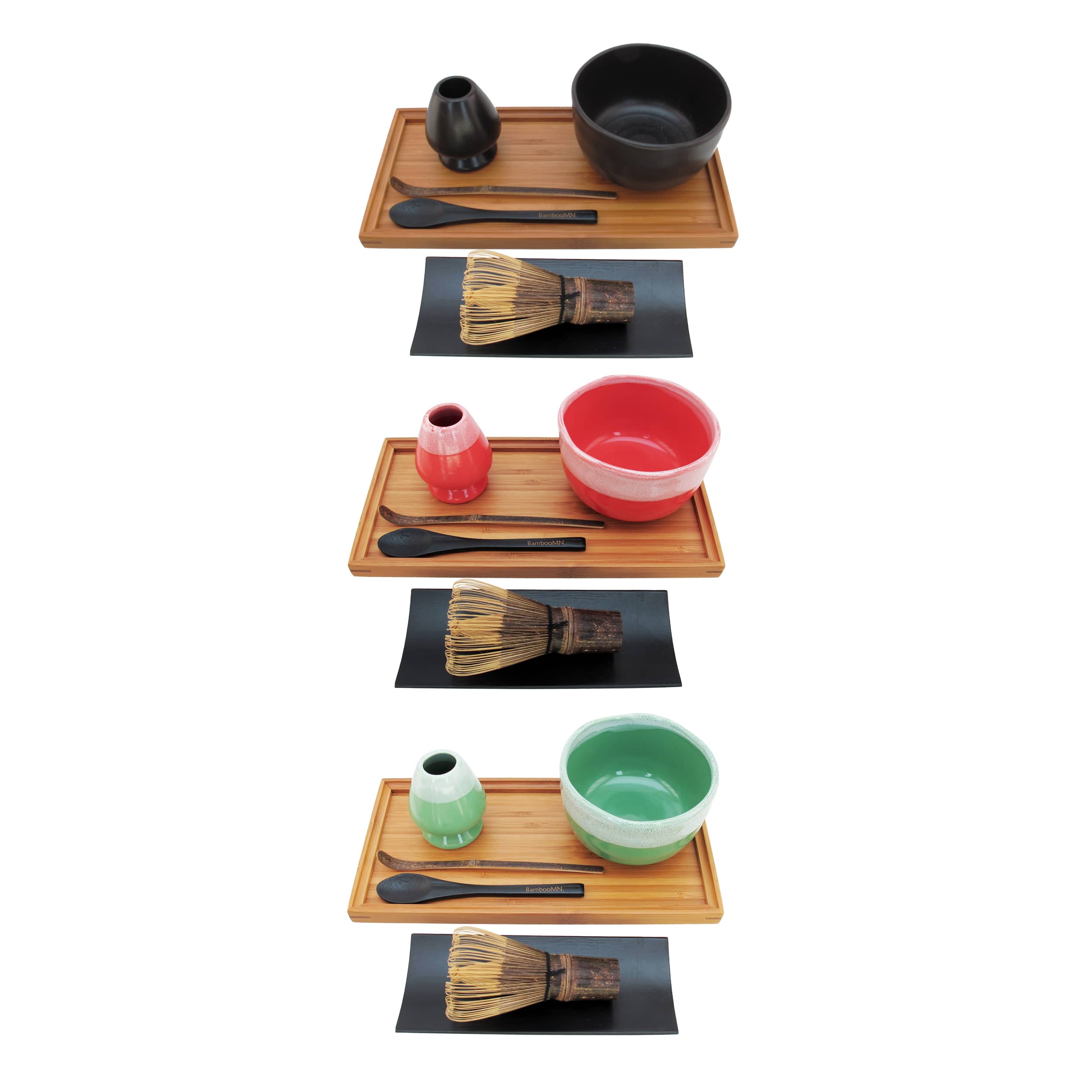 black matcha whisk gift set with tray all colors