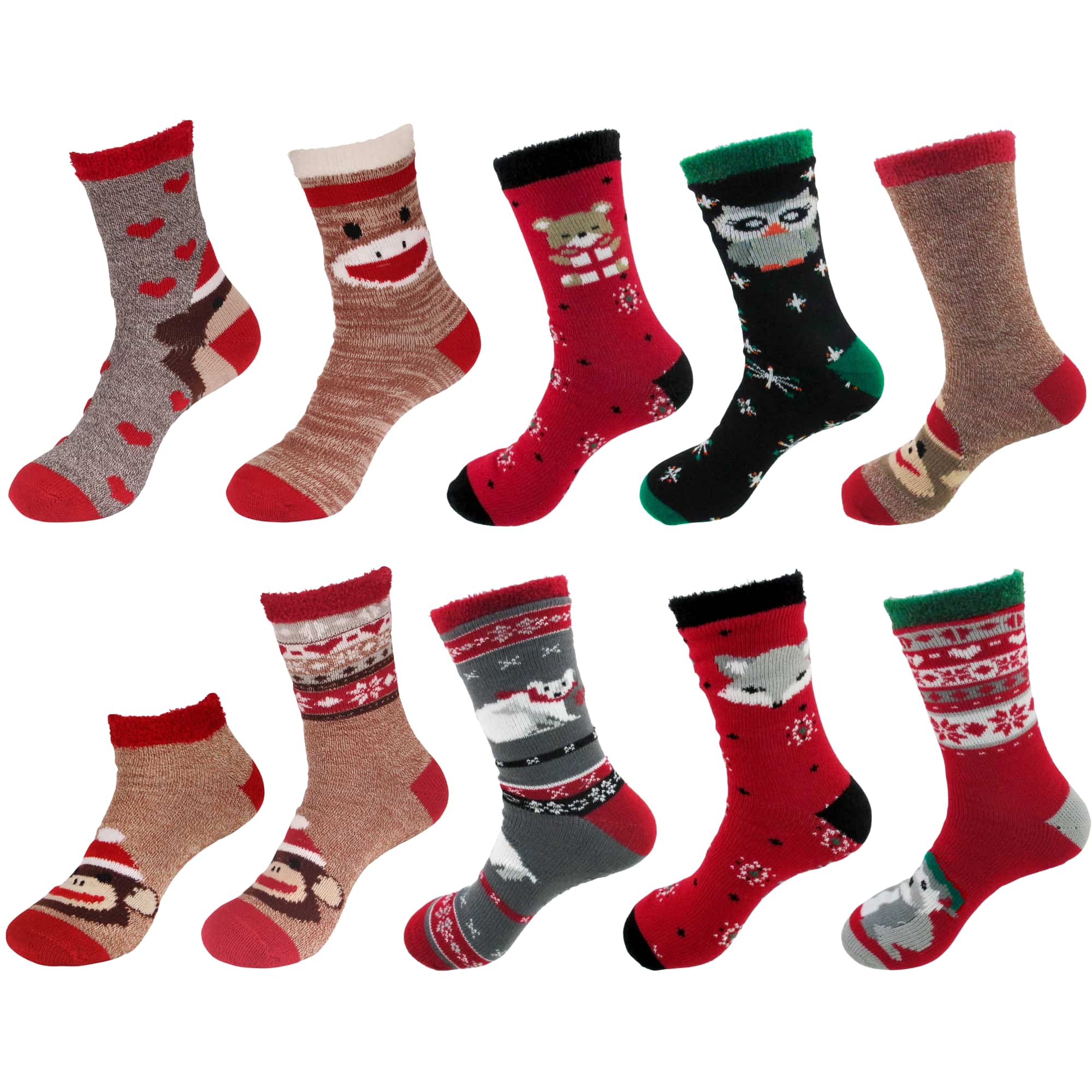 Women's double layer christmas animal, monkey, owl, koala bear and polar bear socks