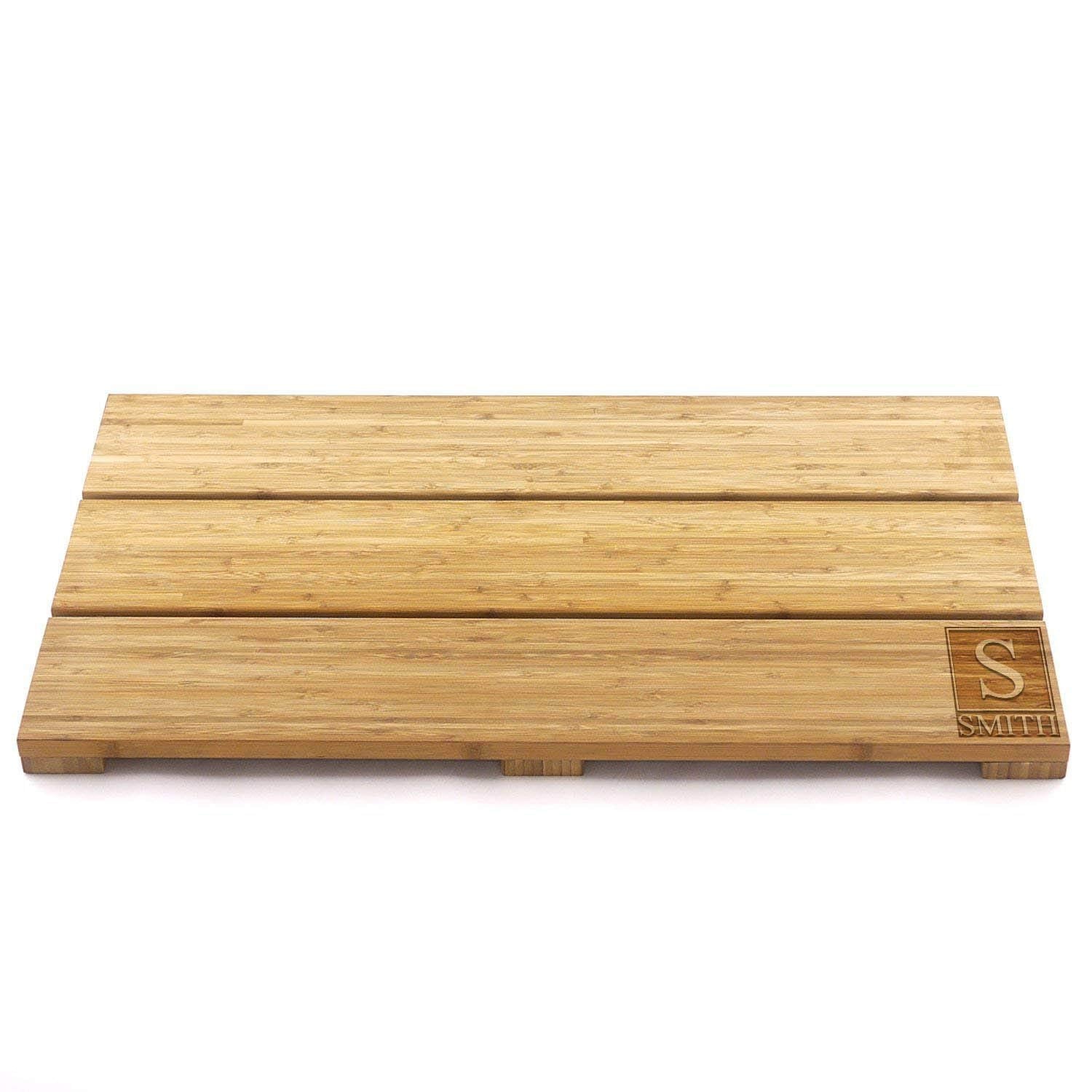 Custom Engraved Raised Bamboo Bath Mat: Square Name Block Dark