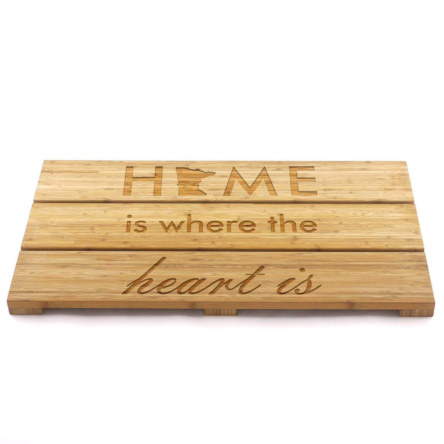 Custom Engraved Raised Bamboo Bath Mat: Home is Where the Heart is