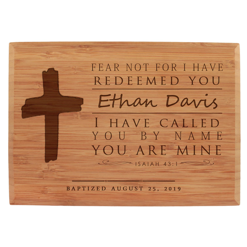 custom engraved bamboo baptism plaque fear not large cross