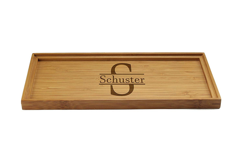 Engraved Serving Tray Family Name w/ Letter 2 11" x 5.5" x 0.6" Square Edges