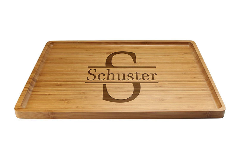 Engraved Serving Tray Family Name w/ Letter 2 17" x 13" x 0.75" Rounded Edges