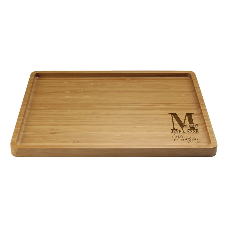 Engraved Serving Tray Family Names & Letter 11" x 8.9" x 0.6" Rounded Edges