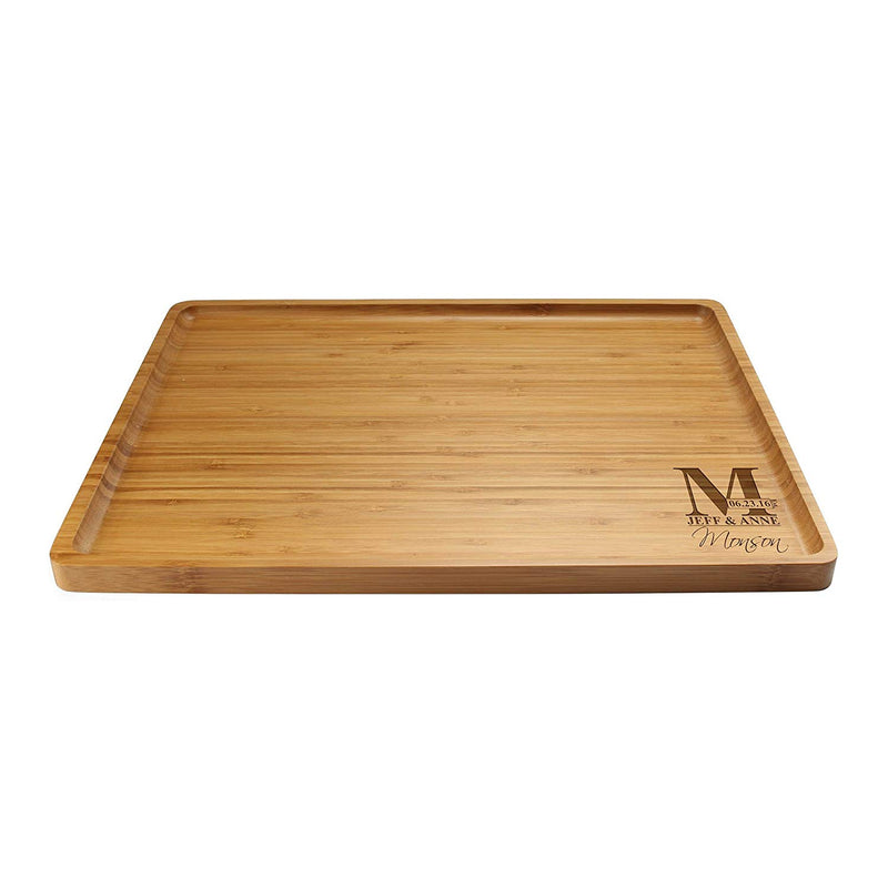 Engraved Serving Tray Family Names & Letter 17" x 13" x 0.75" Rounded Edges