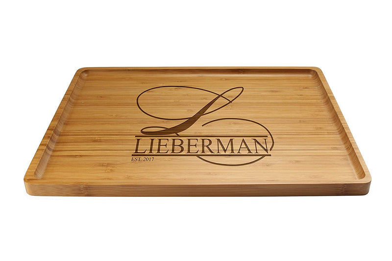 Engraved Serving Tray Family Name w/ Script Letter 17" x 13" x 0.75" Rounded Edges