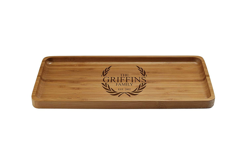 Engraved Serving Tray Family Laurel 11" x 5.5" x 0.6" Rounded Edges