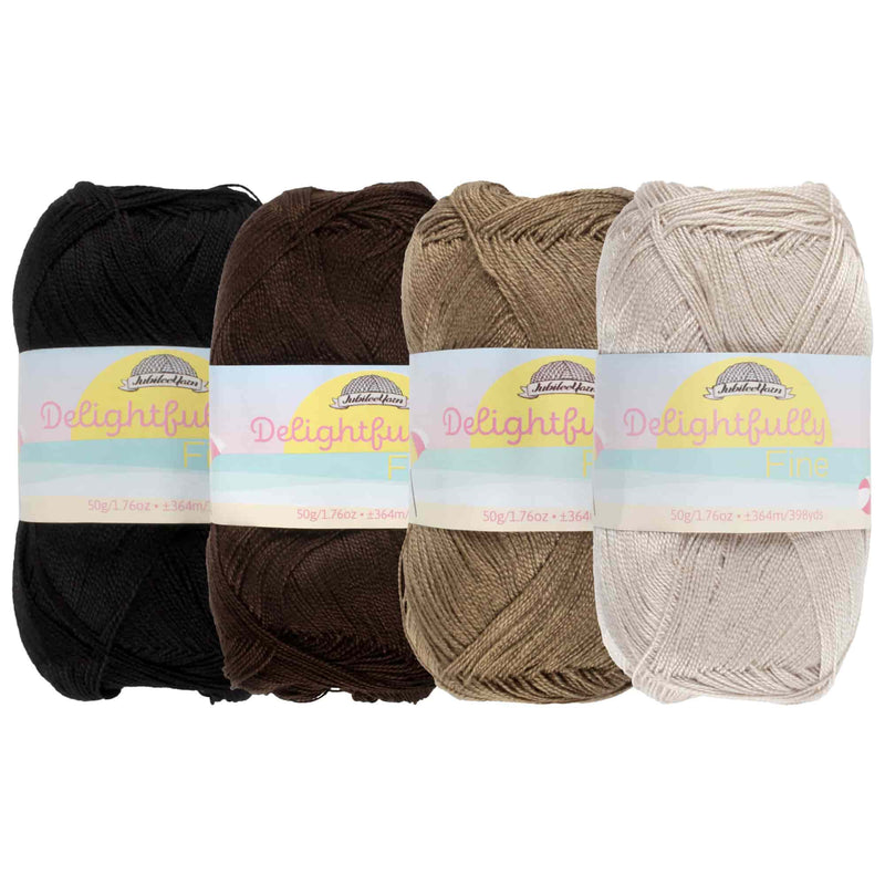 group of 4 yarn side by side of likewise colors (brown) 