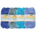 group of 4 yarn side by side of likewise colors (blue) 